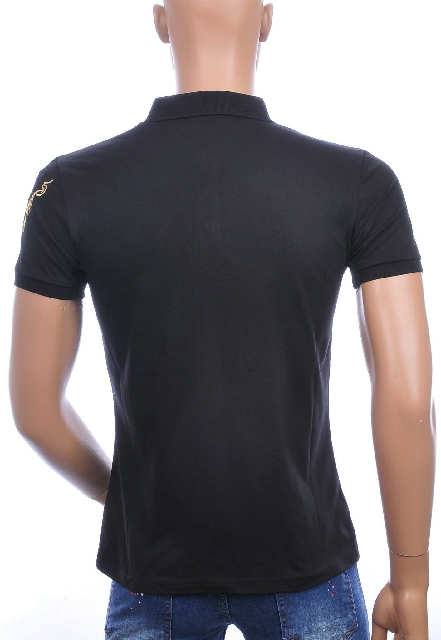 Les Designers Polo T-Shirt met geborduurde tijgerkop Zwart