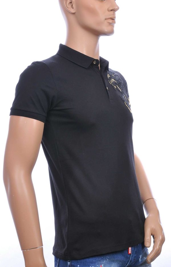 Les Designers Polo T-Shirt met geborduurde tijgerkop Zwart