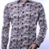 CORRINO Italiaans Modern Fit Heren Overhemd met opvallende Oud Grieks Motieven print – Beige