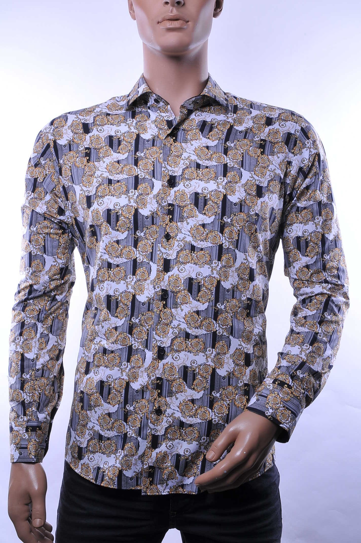 CORRINO Italiaans Modern Fit Heren Overhemd met opvallende Oud Grieks Motieven print – Beige