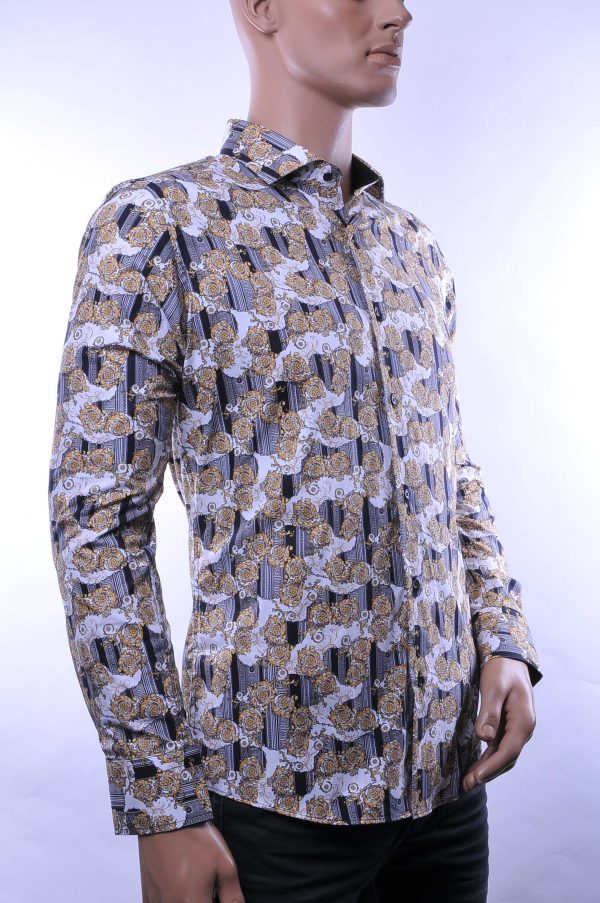 CORRINO Italiaans Modern Fit Heren Overhemd met opvallende Oud Grieks Motieven print – Beige