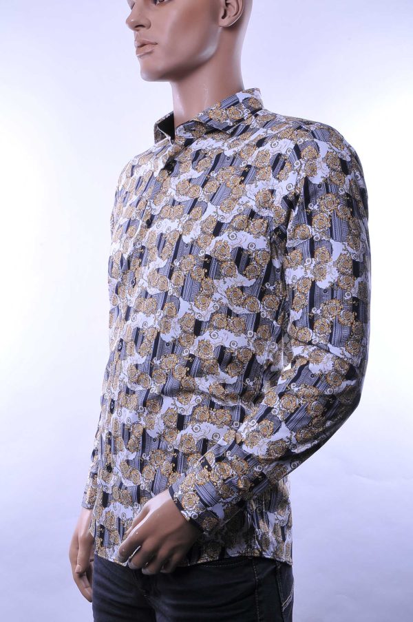 CORRINO Italiaans Modern Fit Heren Overhemd met opvallende Oud Grieks Motieven print – Beige