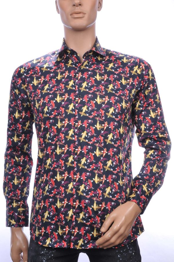 CORRINO OLYMP State of Art Blue Industry A fish named fred Wolff Blitz Moncler DIOR Philipp Plein PRADA Louis Vuitton GUCCI VERSACE KENZO Dsquared2 Levi's CHASIN G-STAR DOLCE & GABBANA DIESEL PME LEGEND WAM DENIM LACOSTE modern fit allover kleurrijk visjes dessin heren overhemd Zwart