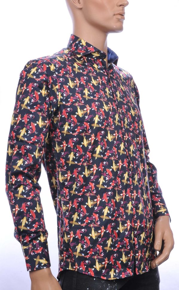 CORRINO OLYMP State of Art Blue Industry A fish named fred Wolff Blitz Moncler DIOR Philipp Plein PRADA Louis Vuitton GUCCI VERSACE KENZO Dsquared2 Levi's CHASIN G-STAR DOLCE & GABBANA DIESEL PME LEGEND WAM DENIM LACOSTE modern fit allover kleurrijk visjes dessin heren overhemd Zwart
