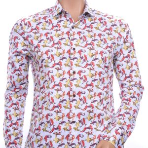 CORRINO modern fit allover kleurrijk visjes dessin heren overhemd Wit