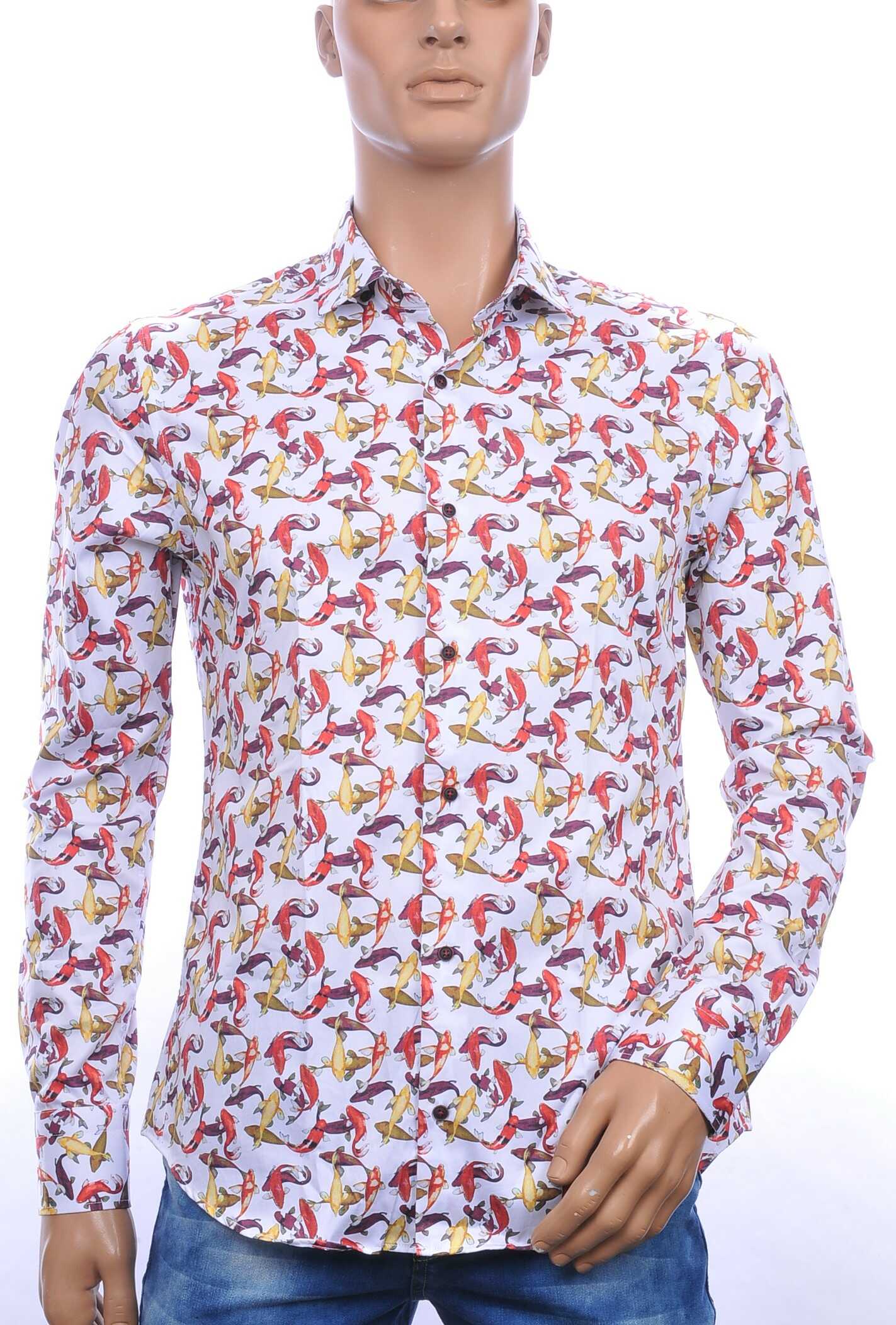 CORRINO modern fit allover kleurrijk visjes dessin heren overhemd Wit