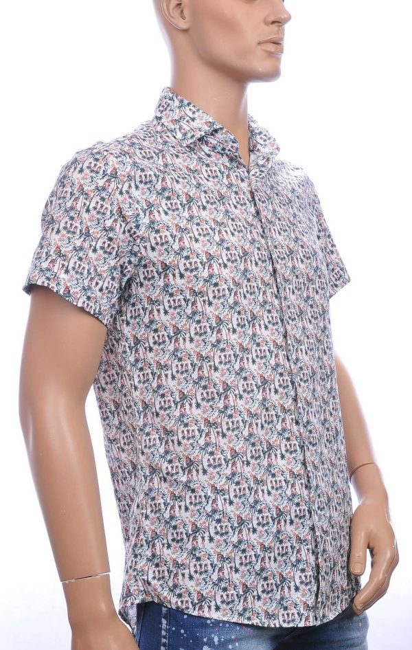 Ferlucci slim fit allover palmbomen dessin korte mouwen heren Hawaii overhemd Beige