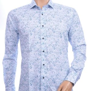 FORTUNATO Italiaans getailleerd slim fit allover blokjes dessin heren overhemd Wit