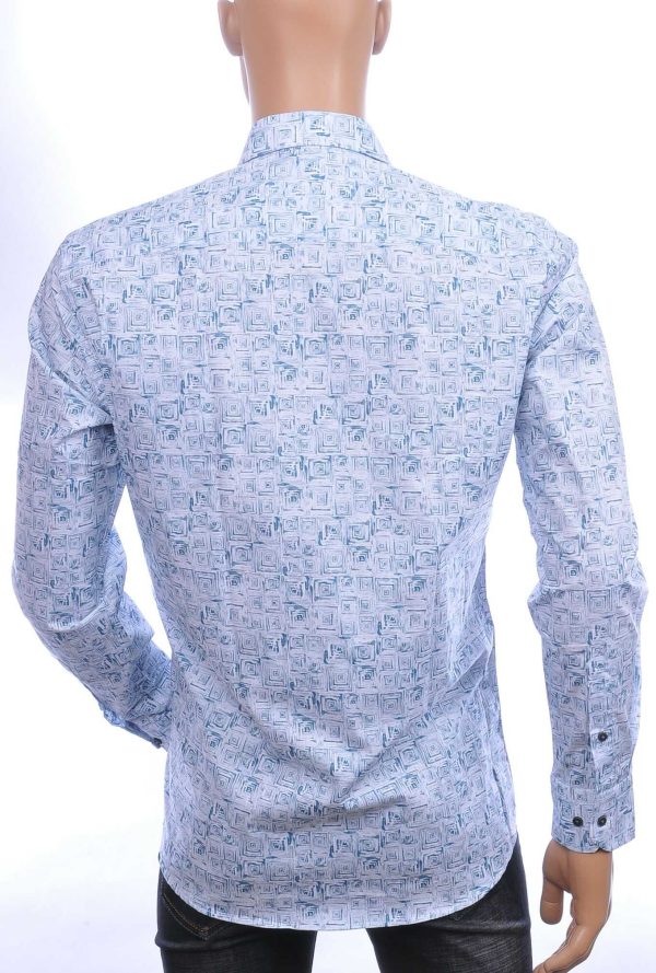 FORTUNATO Italiaans getailleerd slim fit allover blokjes dessin heren overhemd Wit