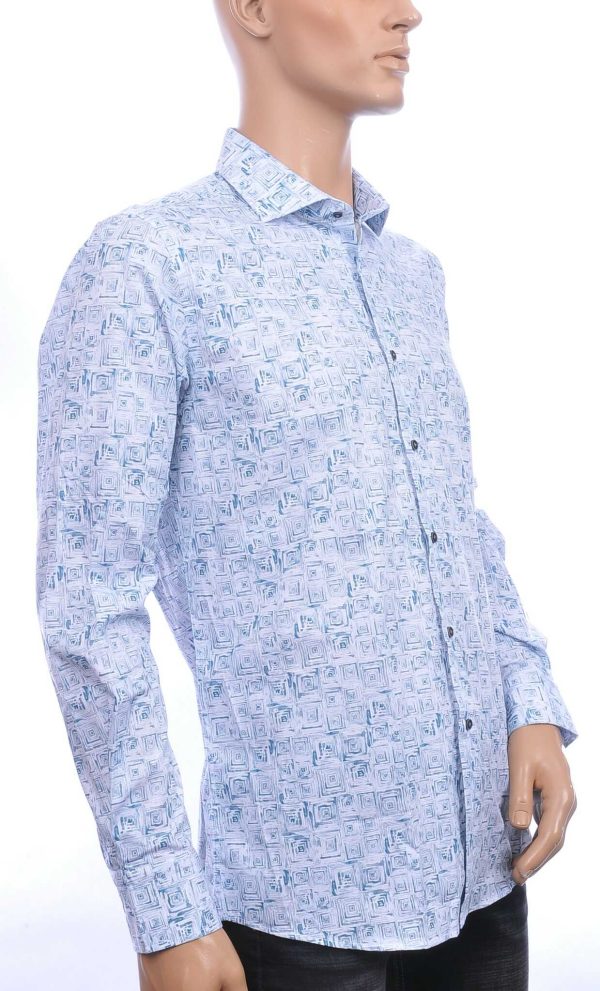FORTUNATO Italiaans getailleerd slim fit allover blokjes dessin heren overhemd Wit