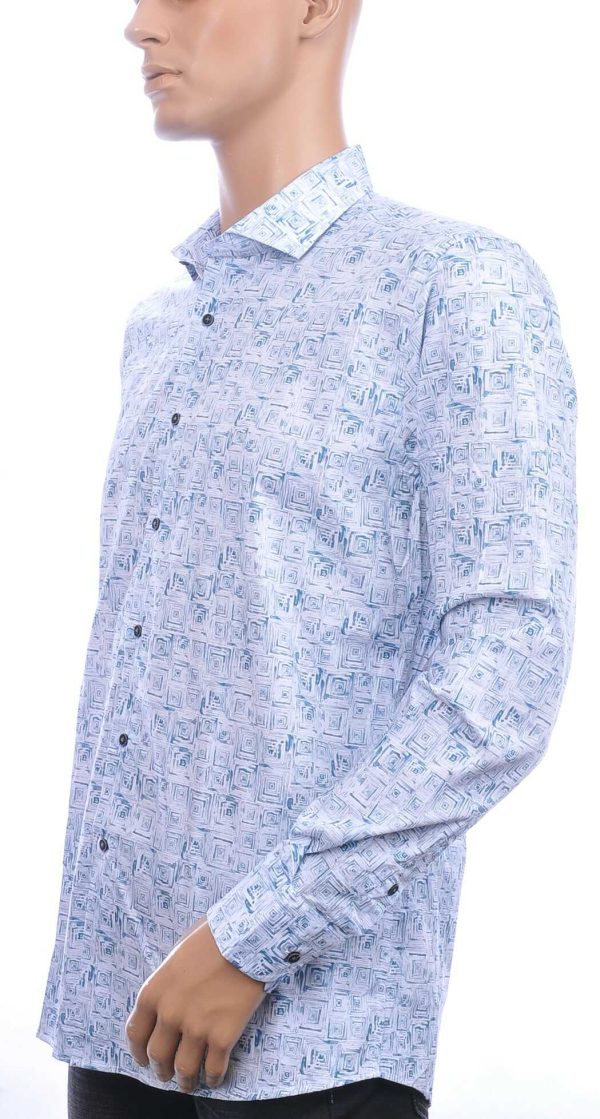 FORTUNATO Italiaans getailleerd slim fit allover blokjes dessin heren overhemd Wit