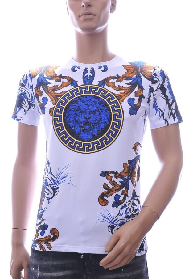 Les Designers Philipp Plein PRADA Louis Vuitton GUCCI VERSACE KENZO Dsquared2 Levi's CHASIN G-STAR DOLCE & GABBANA DIESEL PME LEGEND WAM DENIM LACOSTE ronde hals leeuwenkop print T-shirt met steentjes Wit