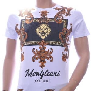 MONTFLEURI Les Designers Philipp Plein PRADA Louis Vuitton GUCCI VERSACE KENZO Dsquared2 Levi's CHASIN G-STAR DOLCE & GABBANA DIESEL PME LEGEND WAM DENIM LACOSTE ronde hals leeuwenkop print T-shirt met steentjes Wit