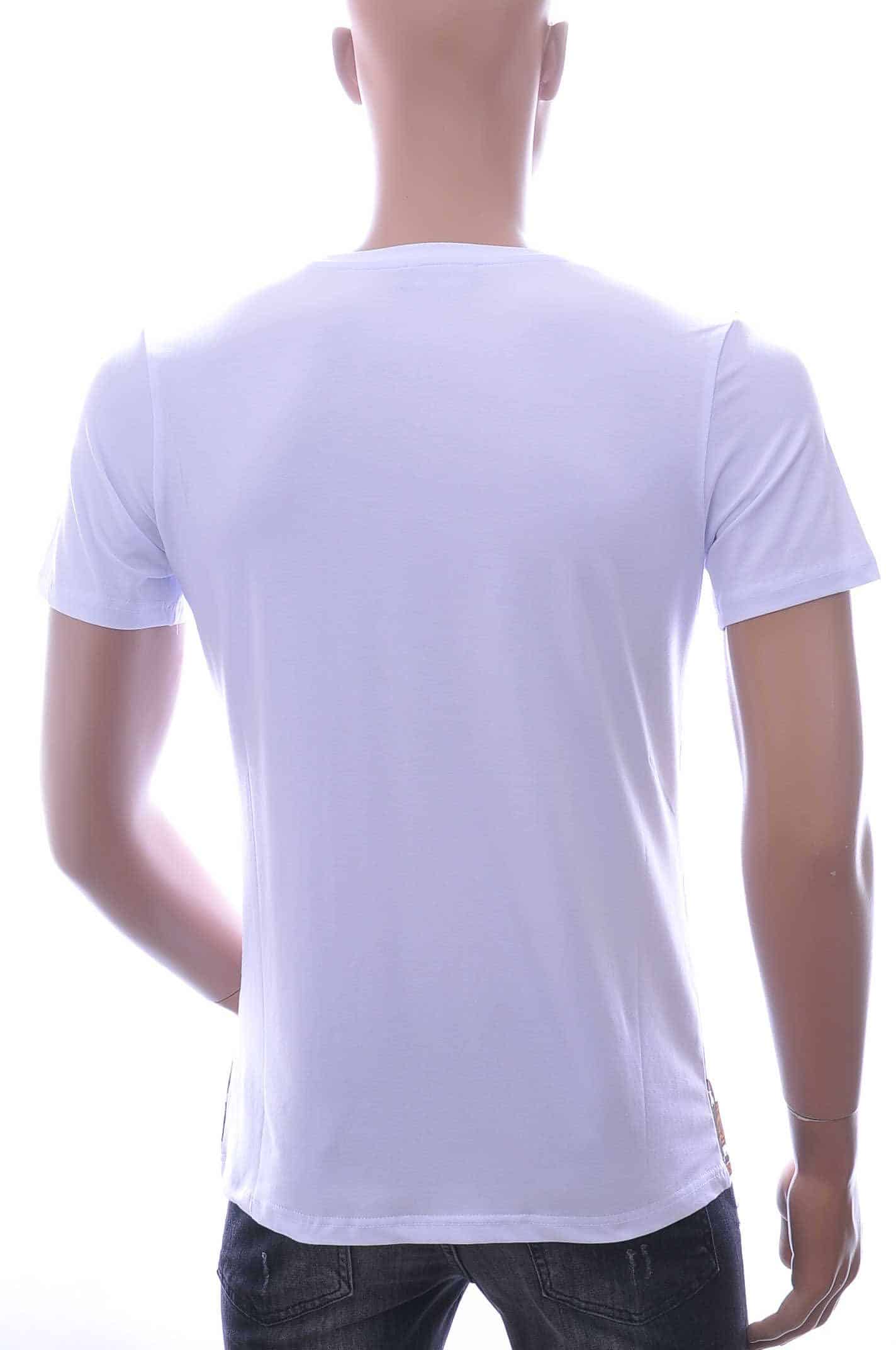 MONTFLEURI Trendy Heren T-shirt met Leeuwenkop Print en Steentjes – Wit