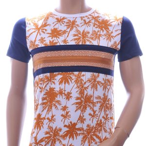 Club-Ju Hawaii T-Shirt met Ronde Hals en Palmbomen Print – Beige