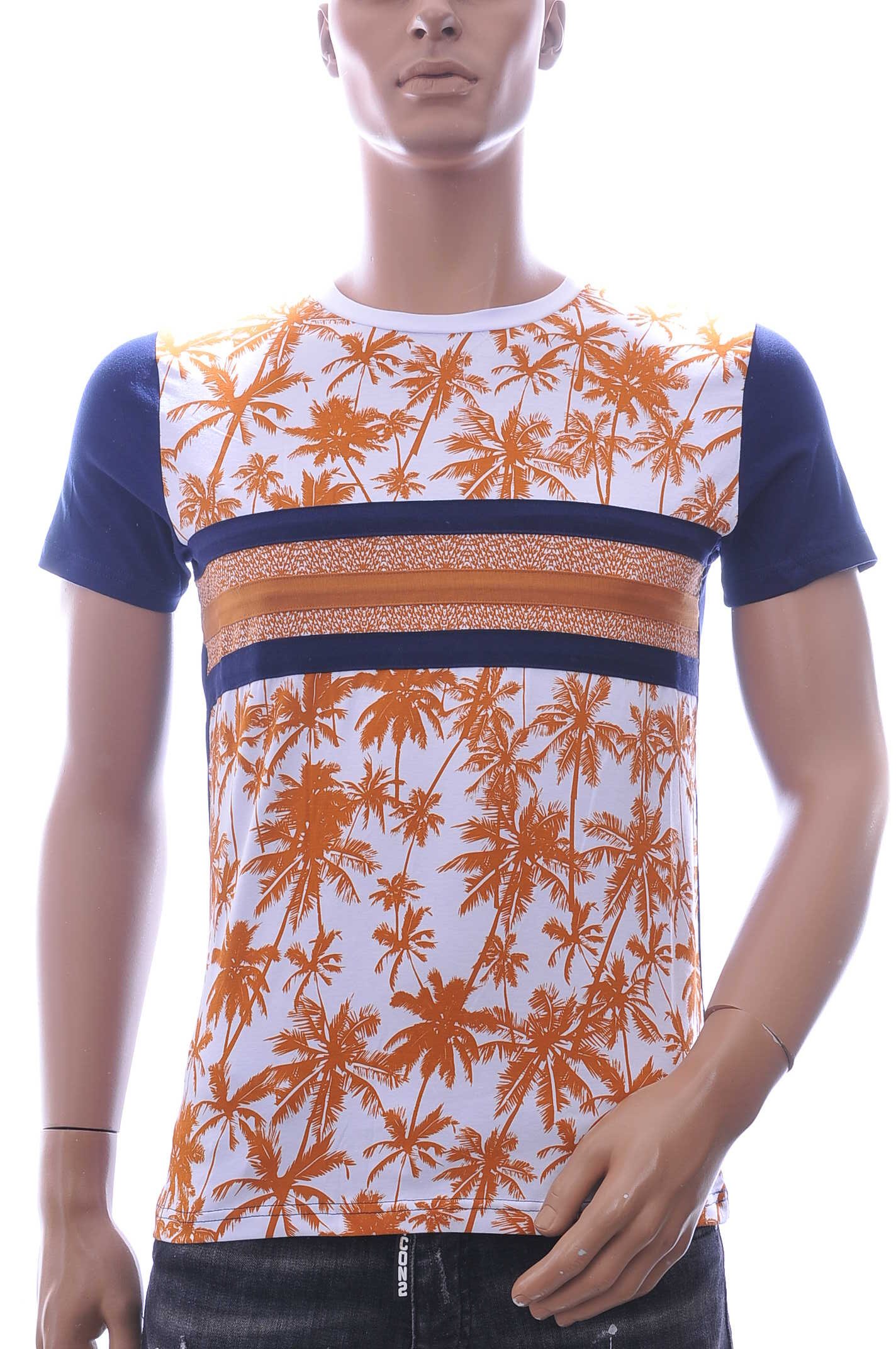 Club-Ju Hawaii T-Shirt met Ronde Hals en Palmbomen Print – Beige