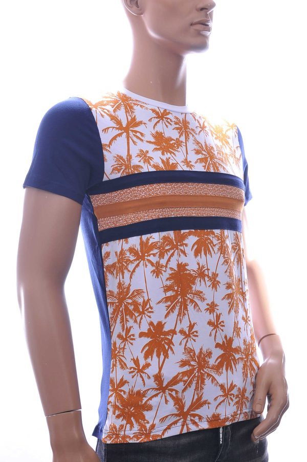 Club-Ju Hawaii T-Shirt met Ronde Hals en Palmbomen Print – Beige