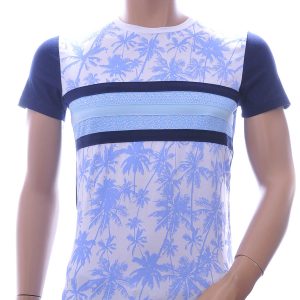 Club-Ju Hawaii T-Shirt met Ronde Hals en Palmbomen Print – Blauw