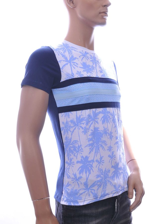 Club-Ju Hawaii T-Shirt met Ronde Hals en Palmbomen Print – Blauw