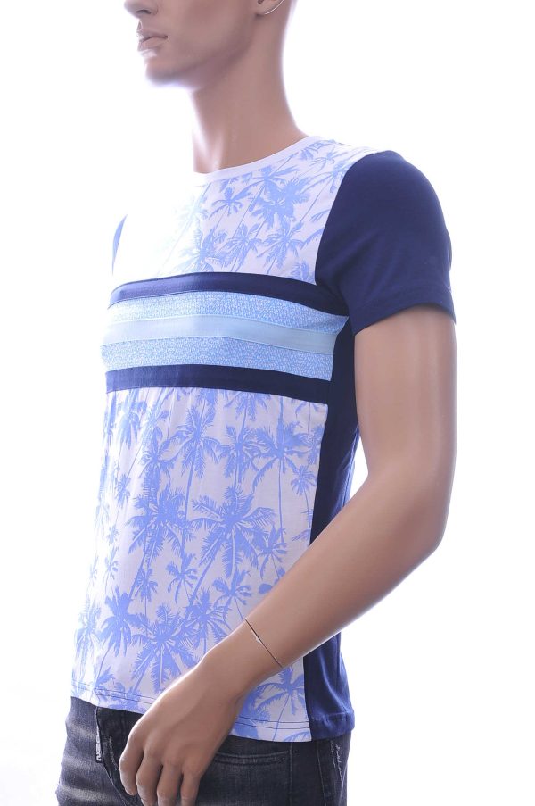 Club-Ju Hawaii T-Shirt met Ronde Hals en Palmbomen Print – Blauw