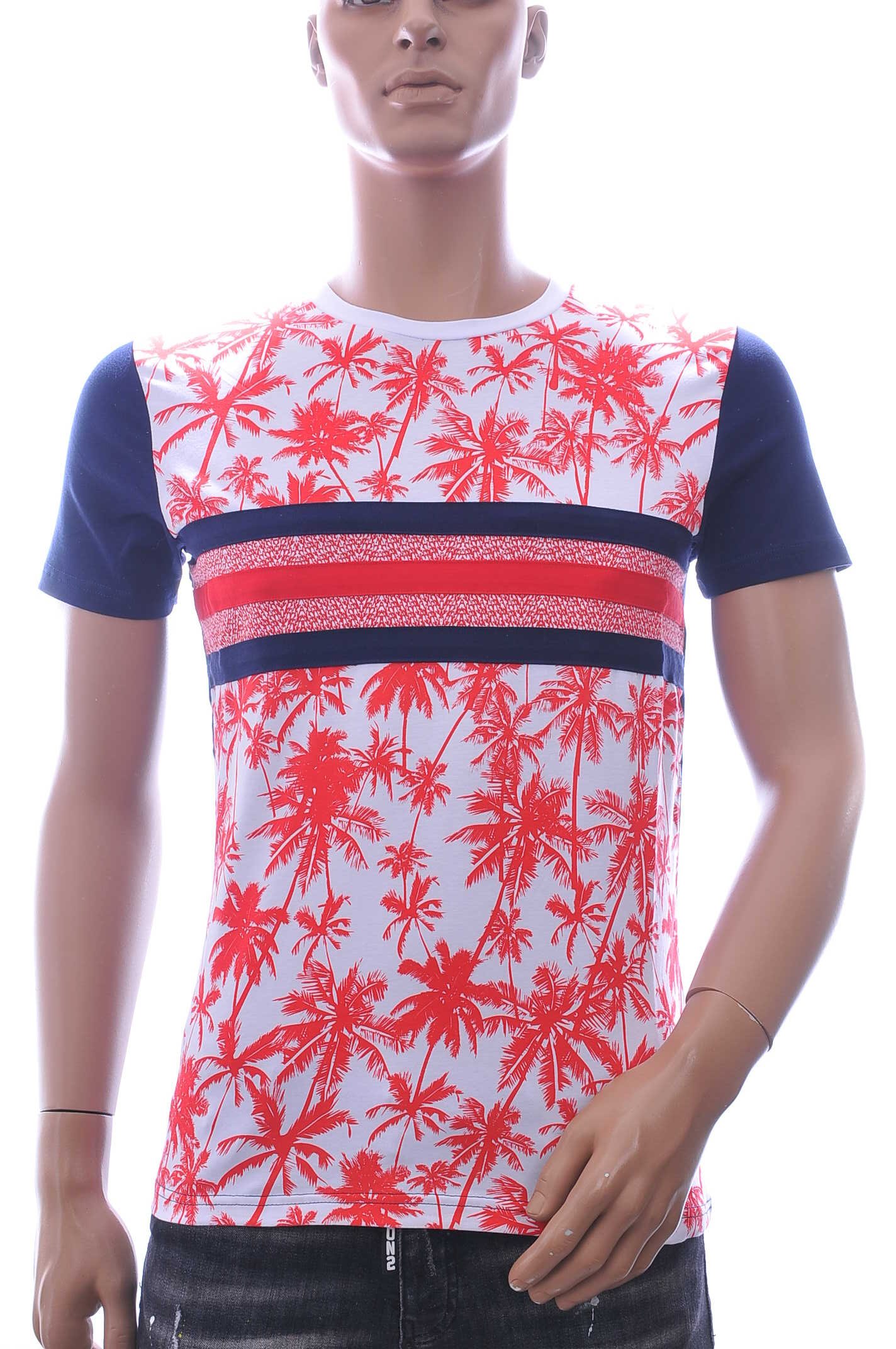 Club-Ju Hawaii T-Shirt met Ronde Hals en Palmbomen Print – Rood