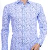 Corrino Italiaanse getailleerd slim fit allover virussen motieven dessin heren overhemd Blauw