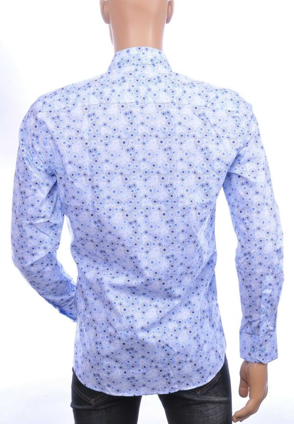 Corrino Italiaanse getailleerd slim fit allover virussen motieven dessin heren overhemd Blauw