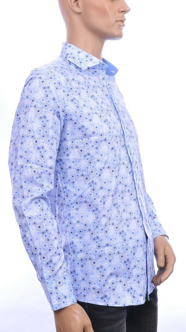 Corrino Italiaanse getailleerd slim fit allover virussen motieven dessin heren overhemd Blauw