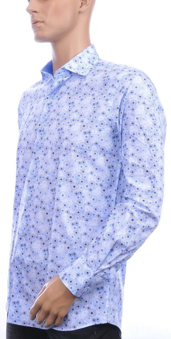 Corrino Italiaanse getailleerd slim fit allover virussen motieven dessin heren overhemd Blauw