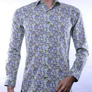 Corrino Italiaanse getailleerd slim fit allover virussen motieven dessin heren overhemd Groen