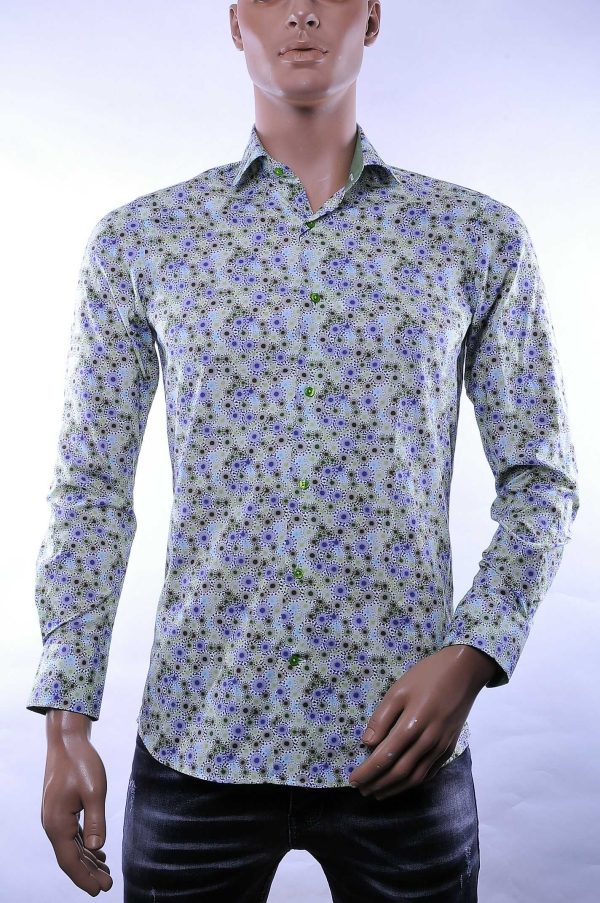 Corrino Italiaanse getailleerd slim fit allover virussen motieven dessin heren overhemd Groen