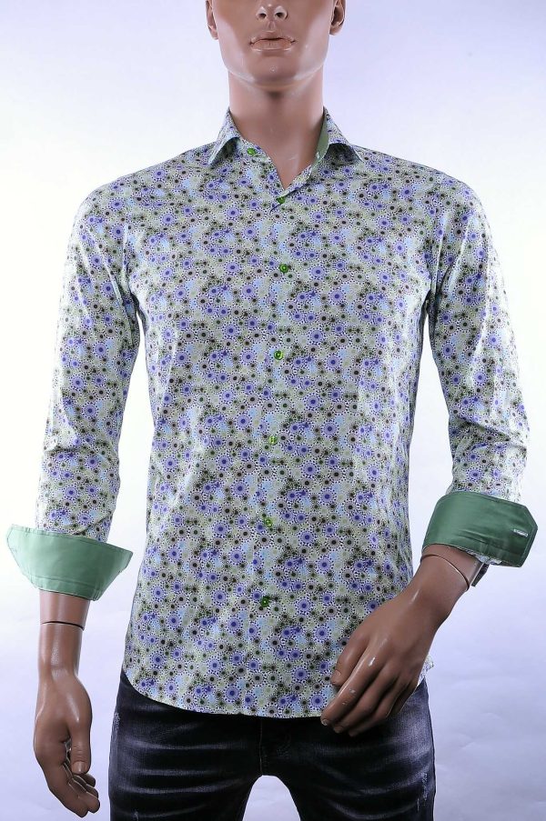 Corrino Italiaanse getailleerd slim fit allover virussen motieven dessin heren overhemd Groen