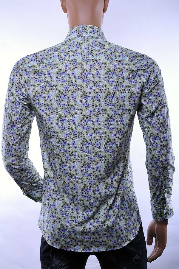 Corrino Italiaanse getailleerd slim fit allover virussen motieven dessin heren overhemd Groen