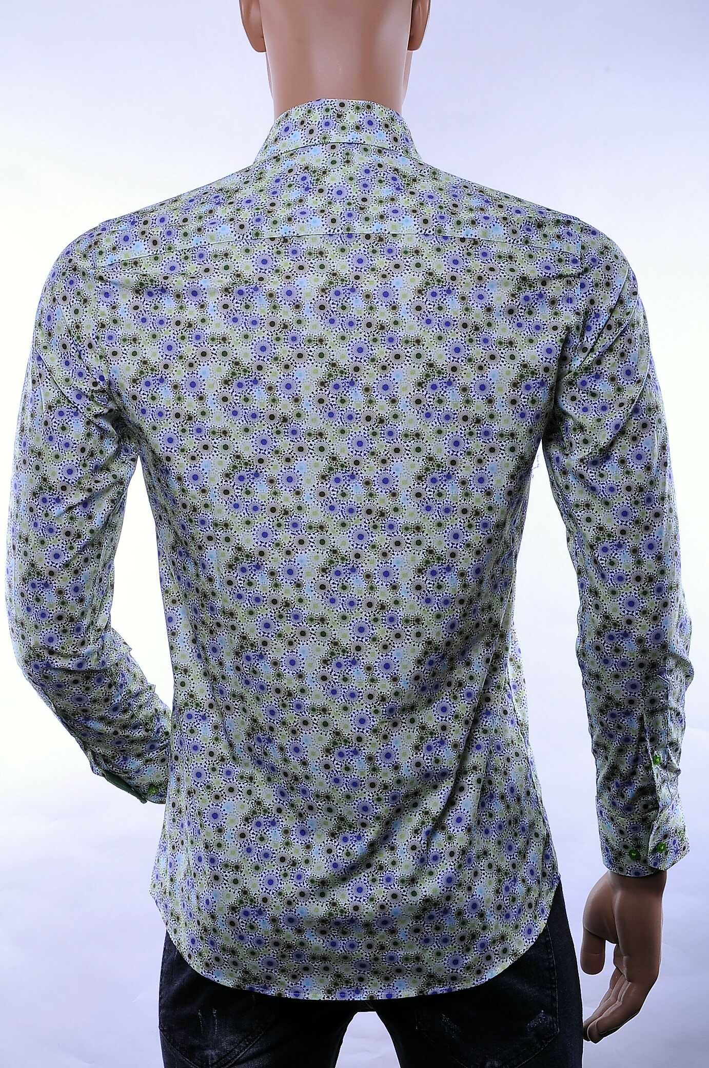 Corrino Italiaanse getailleerd slim fit allover virussen motieven dessin heren overhemd Groen