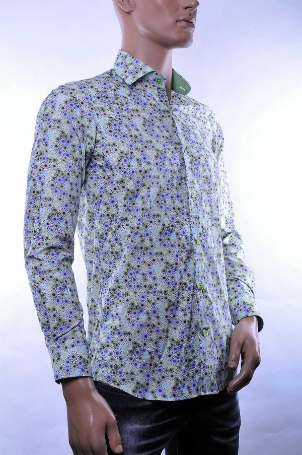 Corrino Italiaanse getailleerd slim fit allover virussen motieven dessin heren overhemd Groen