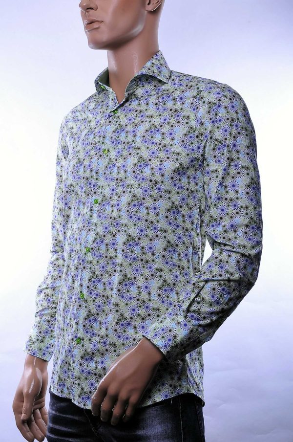 Corrino Italiaanse getailleerd slim fit allover virussen motieven dessin heren overhemd Groen