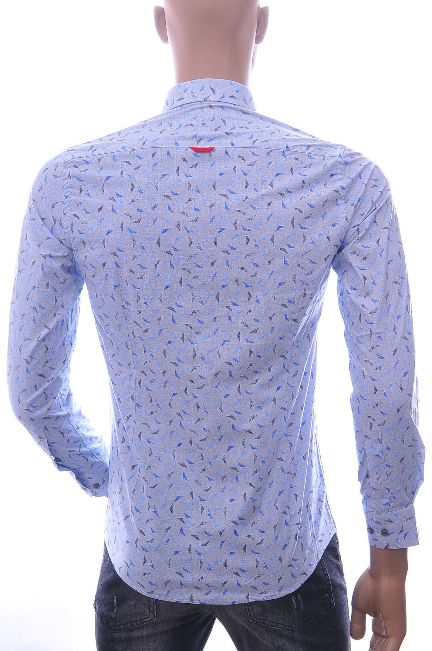 BIBLOS UOMO A Fish Named Fred Wolff Blitz Louis Vuitton GUCCI VERSACE KENZO Dsquared2 Levi's CHASIN G-STAR DOLCE & GABBANA DIESEL PME LEGEND WAM DENIM LACOSTE slim fit allover kleurrijk driehoekjes dessin button down heren overhemd Lichtblauw