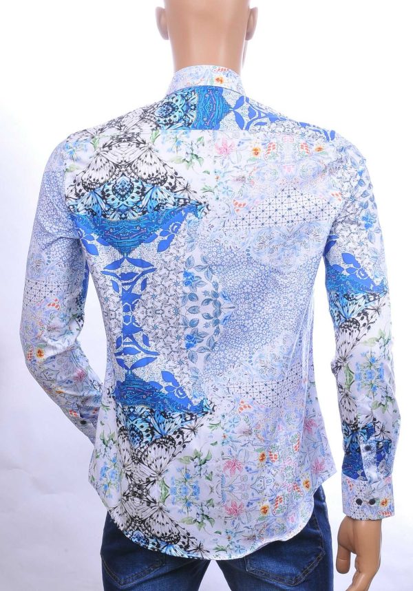 CORRINO Italiaanse allover bloemen motieven heren overhemd Blauw