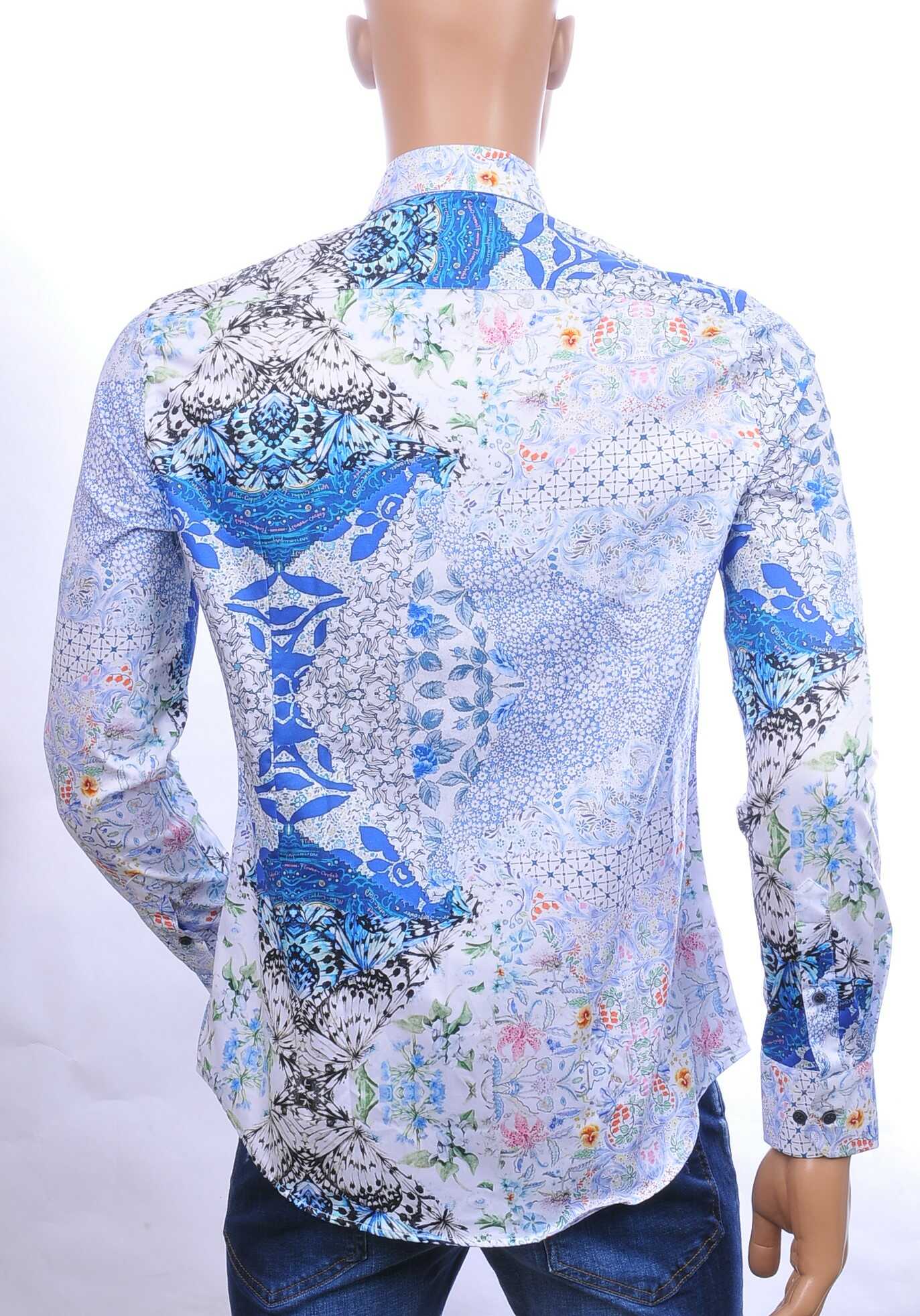 CORRINO Italiaanse allover bloemen motieven heren overhemd Blauw