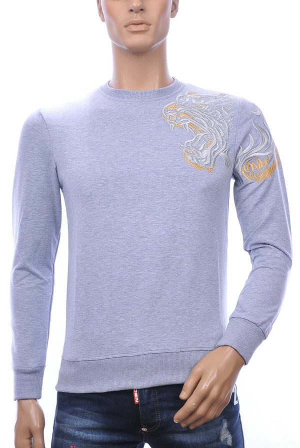 Les Designers A Fish Named Fred Wolff Blitz Louis Vuitton GUCCI VERSACE KENZO Dsquared2 Levi's CHASIN G-STAR DOLCE & GABBANA DIESEL PME LEGEND WAM DENIM LACOSTE ronde hals heren trui / shirt met steentjes Grijs