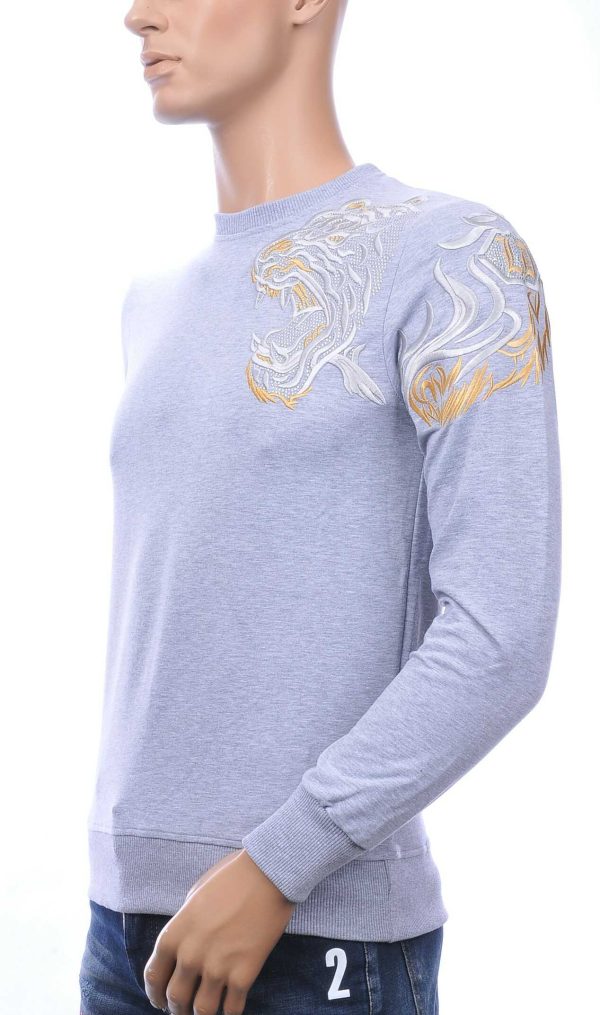 Les Designers A Fish Named Fred Wolff Blitz Louis Vuitton GUCCI VERSACE KENZO Dsquared2 Levi's CHASIN G-STAR DOLCE & GABBANA DIESEL PME LEGEND WAM DENIM LACOSTE ronde hals heren trui / shirt met steentjes Grijs