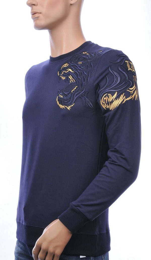 Les Designers A Fish Named Fred Wolff Blitz Louis Vuitton GUCCI VERSACE KENZO Dsquared2 Levi's CHASIN G-STAR DOLCE & GABBANA DIESEL PME LEGEND WAM DENIM LACOSTE ronde hals heren trui / shirt met steentjes Navy