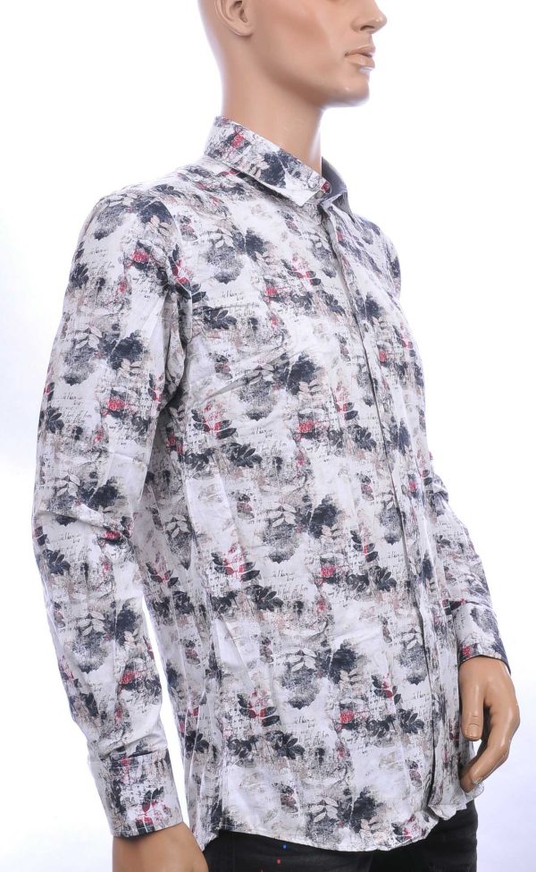 BERZO trendy modern fit allover bladeren dessin heren overhemd Beige