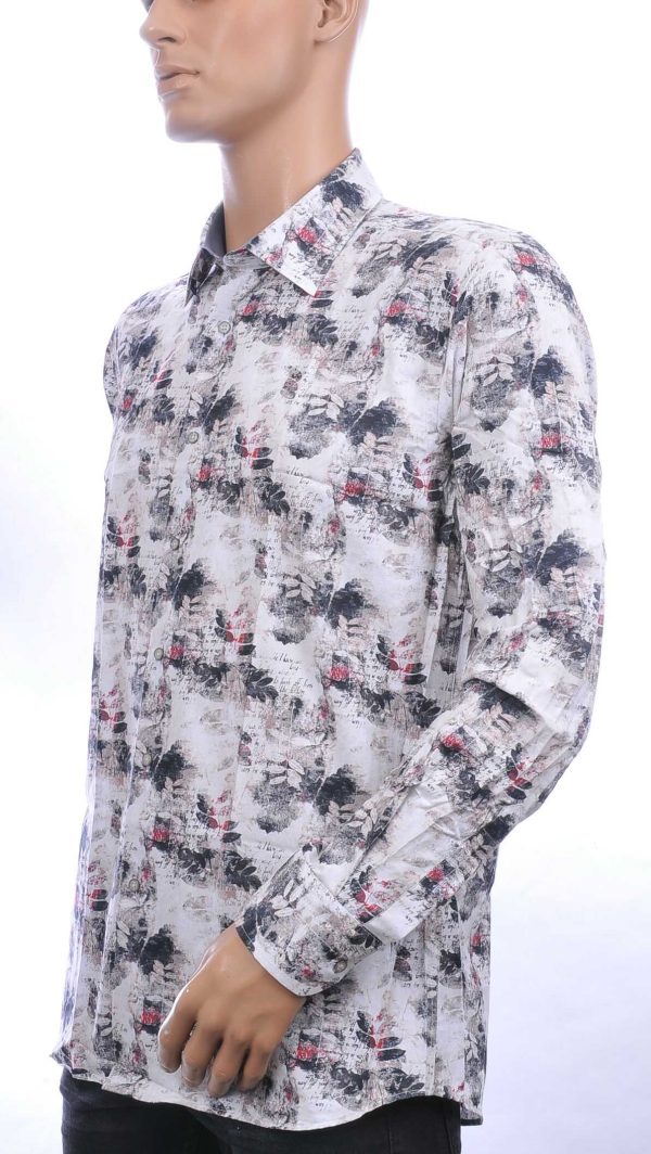 BERZO trendy modern fit allover bladeren dessin heren overhemd Beige