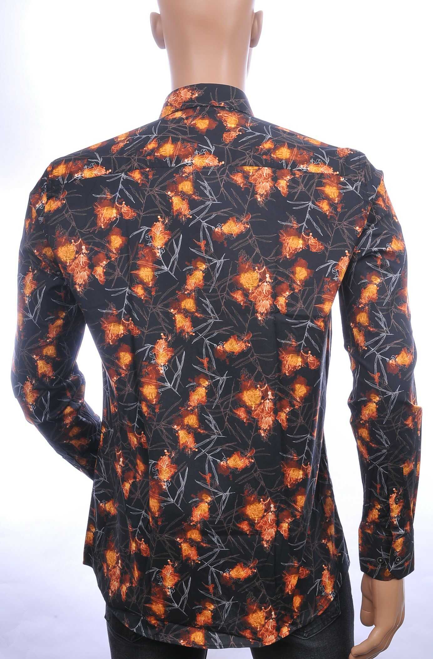 BERZO trendy modern fit allover bloemen dessin heren overhemd Zwart