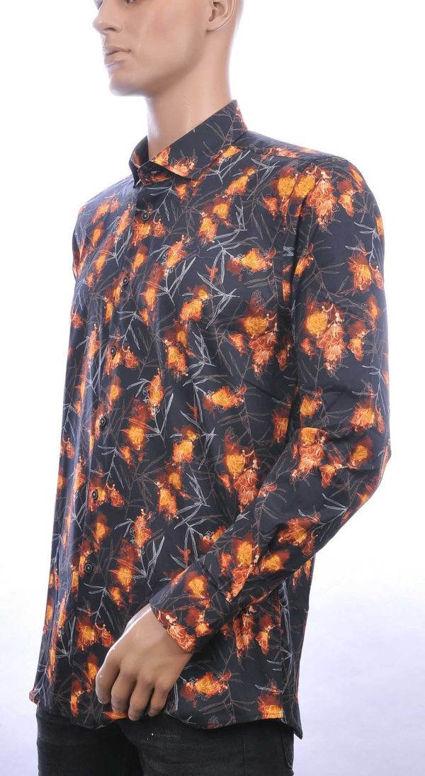 BERZO trendy modern fit allover bloemen dessin heren overhemd Zwart