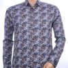 BERZO trendy slim fit allover modern arts dessin heren overhemd Zwart