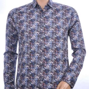 BERZO trendy slim fit allover modern arts dessin heren overhemd Zwart