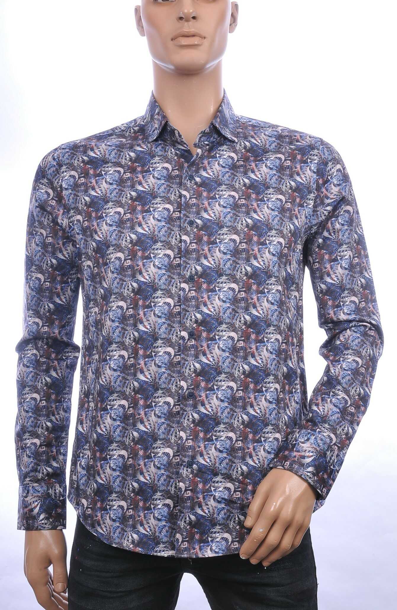 BERZO trendy slim fit allover modern arts dessin heren overhemd Zwart