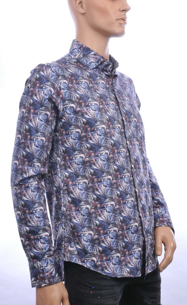 BERZO trendy slim fit allover modern arts dessin heren overhemd Zwart